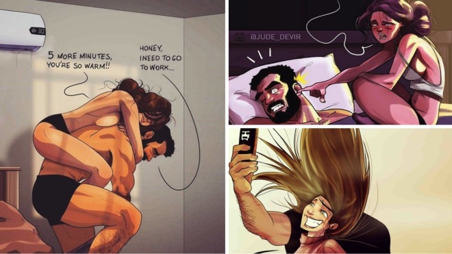 Израильский художник иллюстрирует повседневную жизнь со своей женой